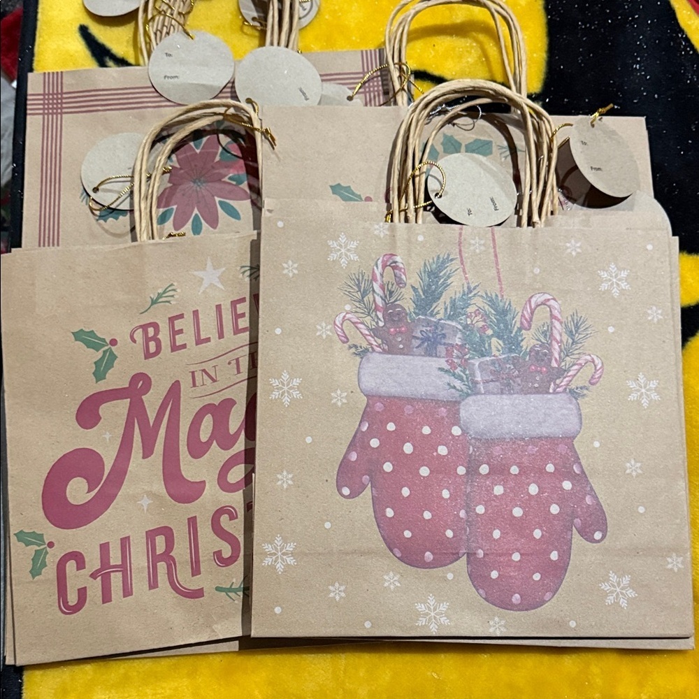 Festive Holiday Gift Bags with Mittens Design